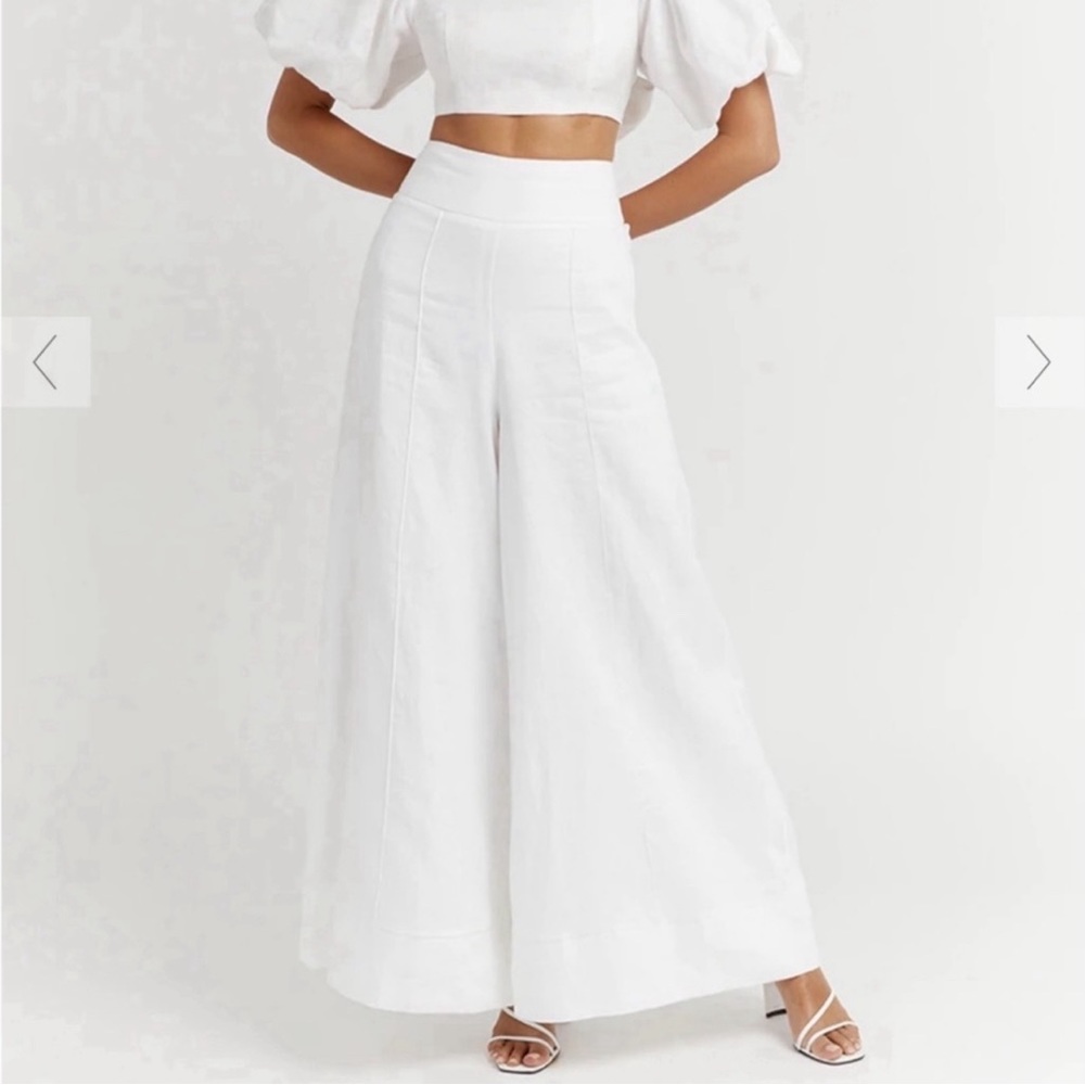 Dissh White Aisle Linen Wide Leg Pants